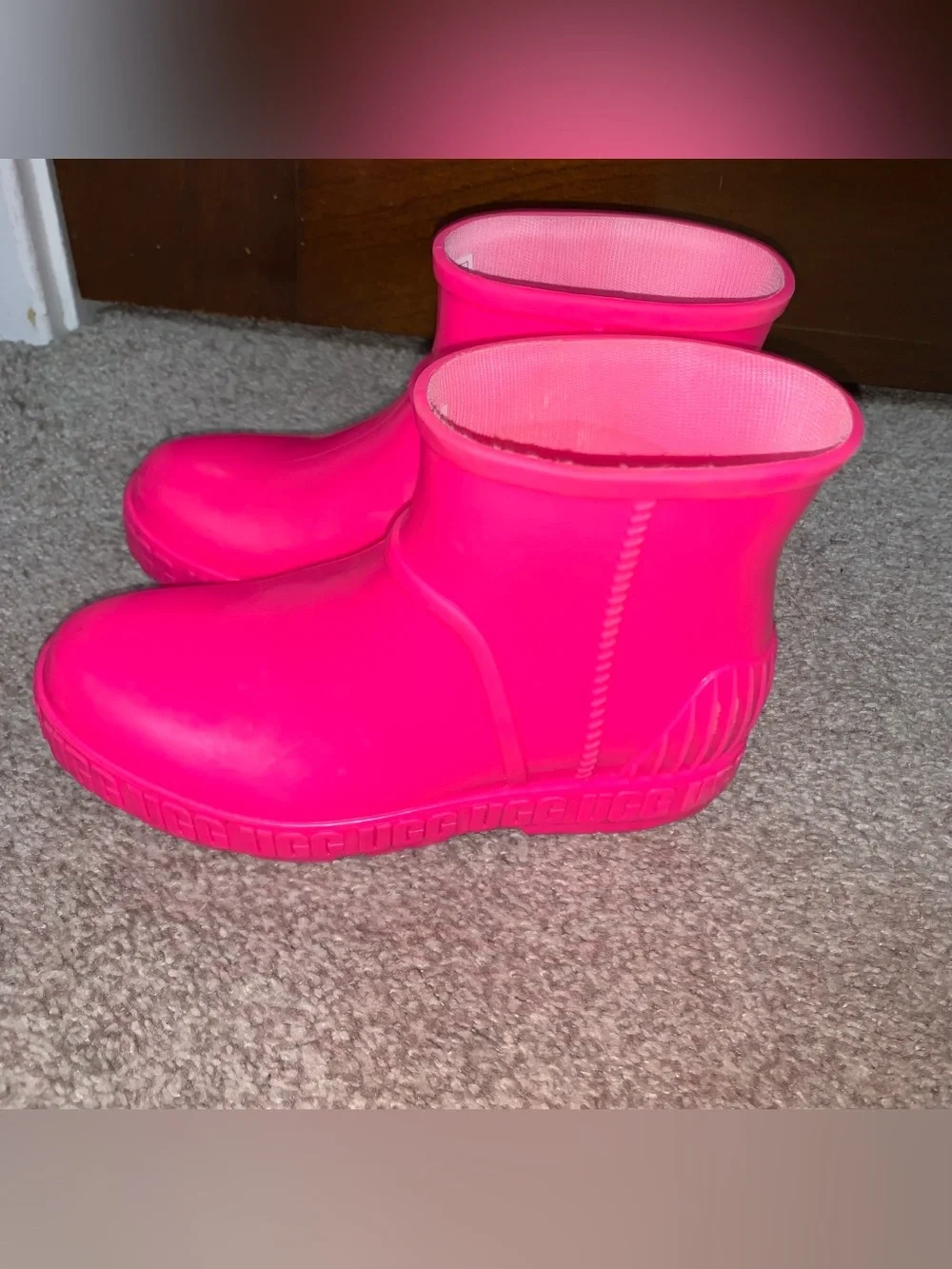 UGG Kids Neon Pink Waterproof Short Rain Boots